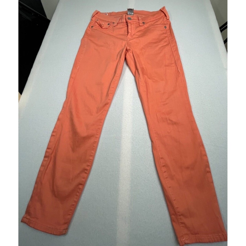 True Religion Skinny Jeans Coral Orange Low Rise Flap Pocket Size 32 Made in USA